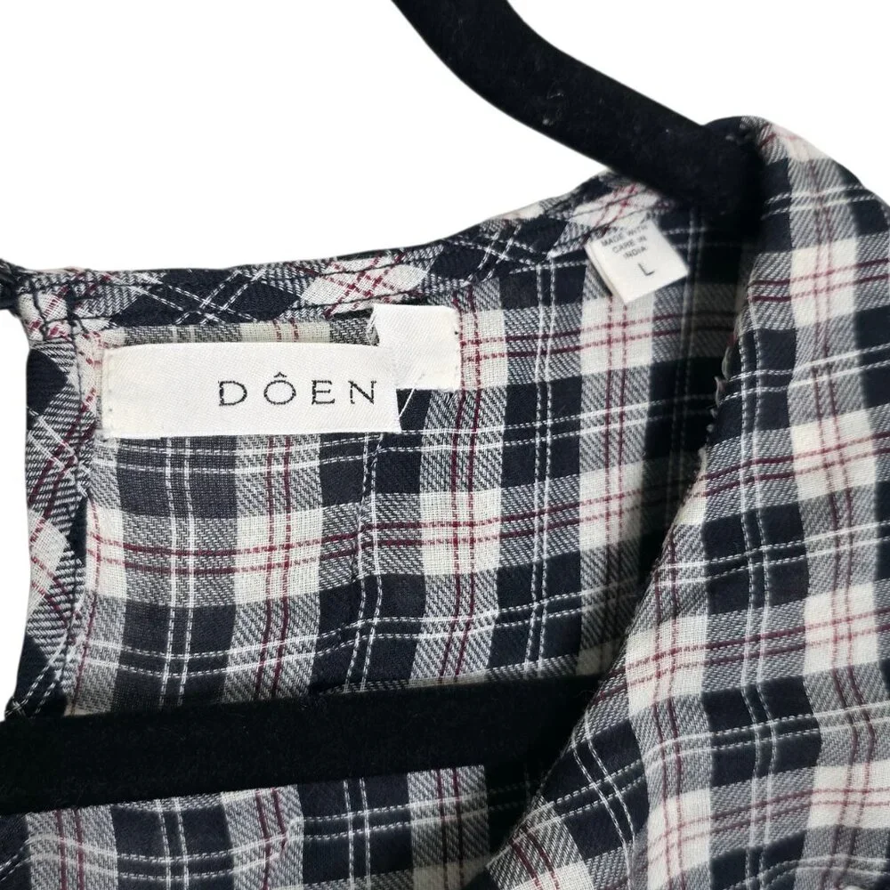Doen Gwyneira Navy Countryside Plaid Ruffle Cotton Midi Dress Size L - Picture 4 of 9